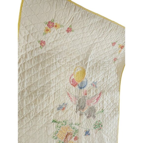 Vintage Cross Stitch Baby Crib Blanket Disney Dumbo The Elephant - Picture 6 of 7